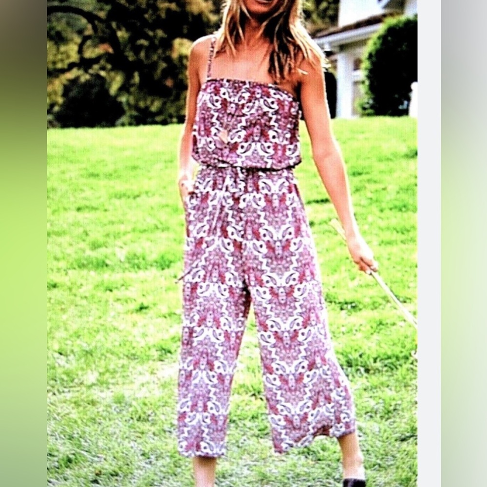 Maurices Paisley Spaghetti Strap Ankle Romper in Brown and Cream